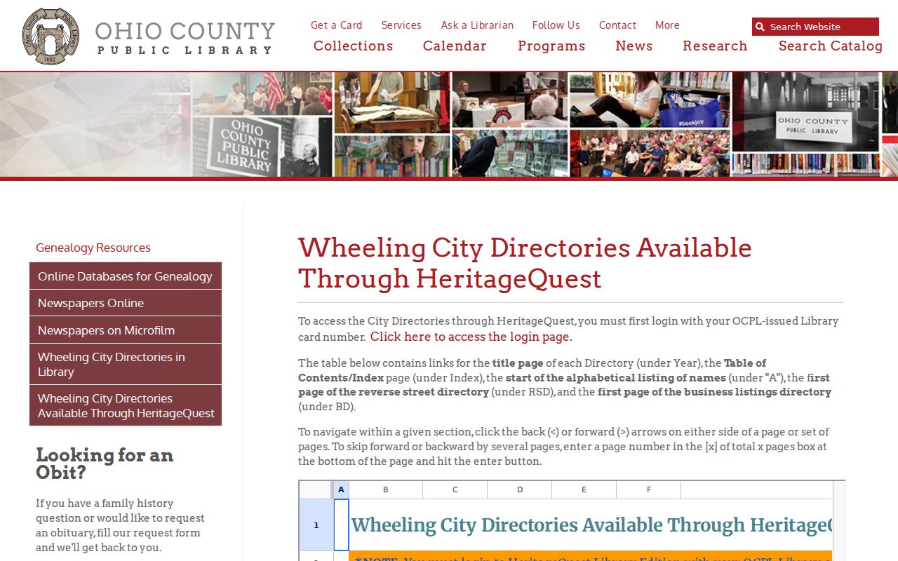 Wheeling directory guide showing year, alphabetical, business and reverse-street sections