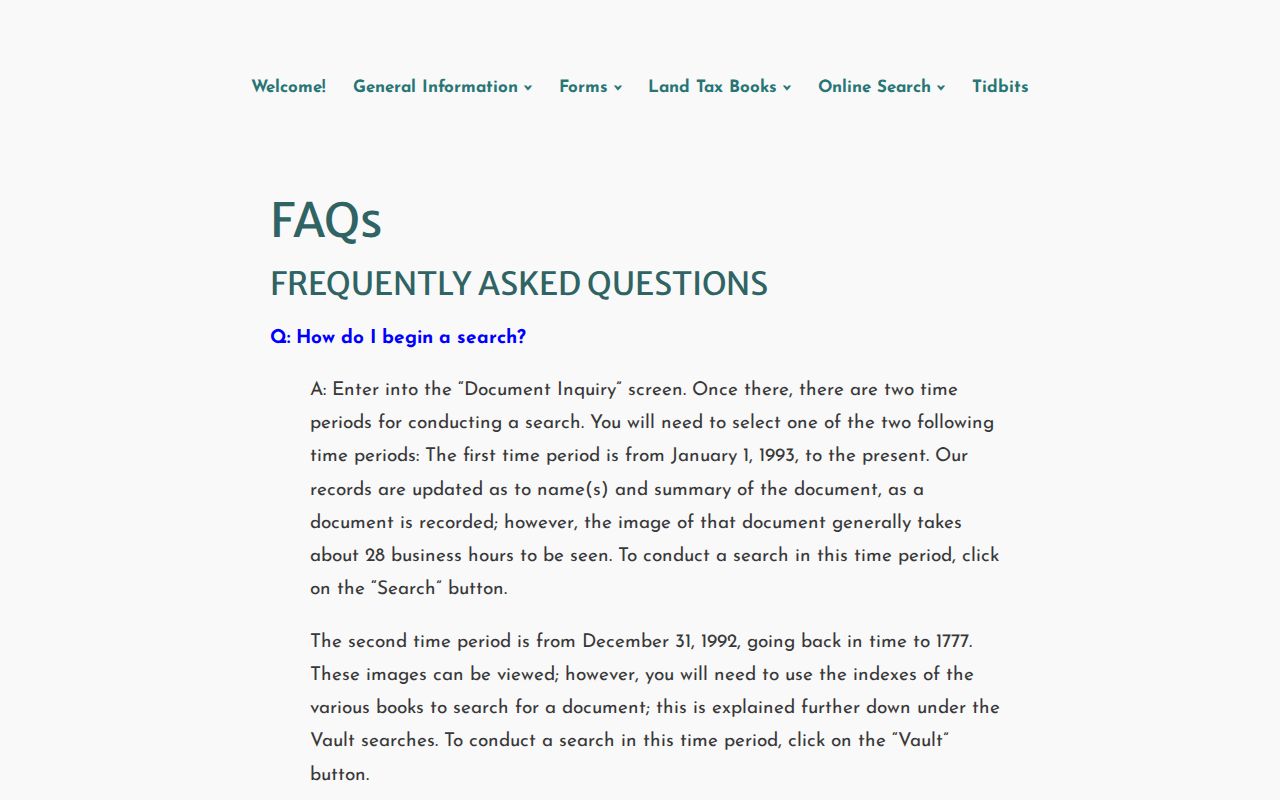 Ohio County Clerk online search guidance for image timing and historical land records