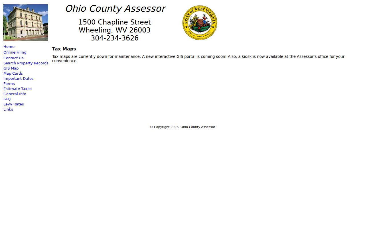 Ohio County Assessor map selection page for parcel mapping